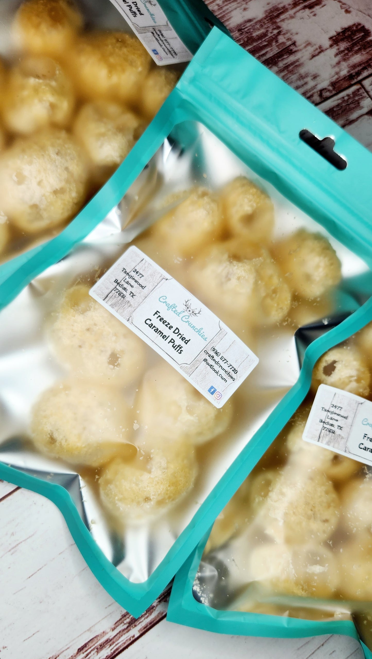 Freeze Dried Caramel Puffs- 4x6 SAMPLE Size