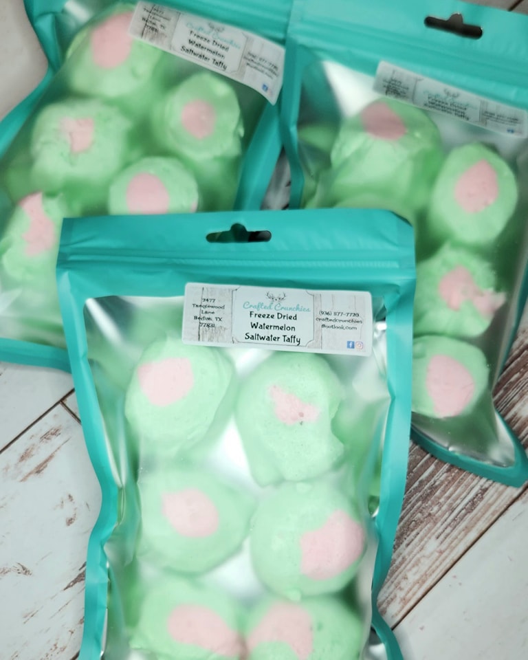 Freeze Dried Watermelon Saltwater Taffy Puffs- 4x6 SAMPLE Size